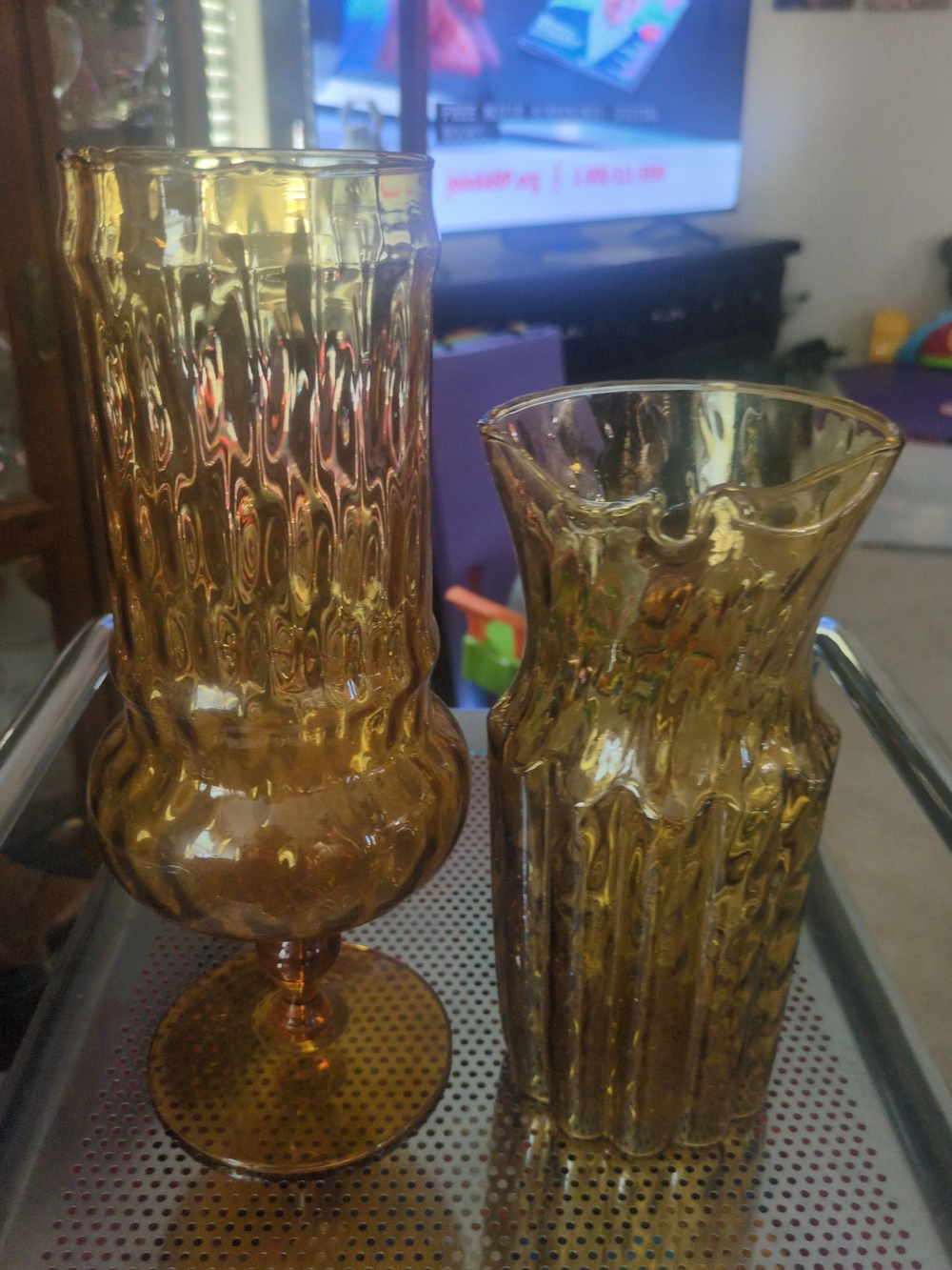 Vintage Amber Empoli Glass Decorative Vase & Pitcher- Elegant Home Accents